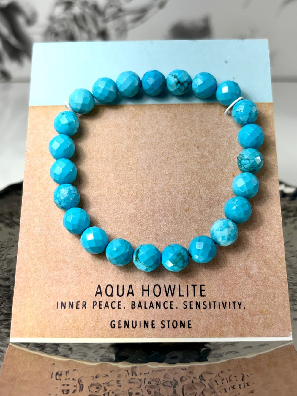 Blue Aqua Faceted Howlite Gemstone Crystal Bead Bracelet